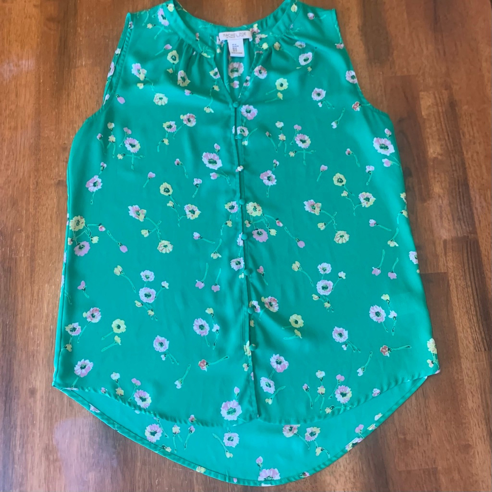 Rachel Zoe top Medium Green With Floral Design Sleeveless